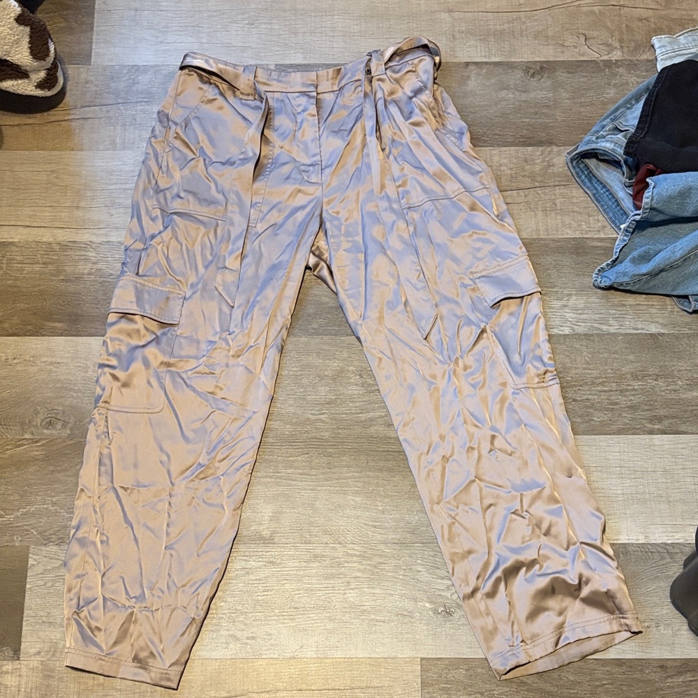Abercrombie satin wide leg cargo pants